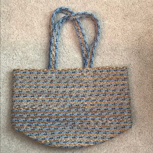 NWOT Esprit Striped Blue and Tan Woven Tote Bag
